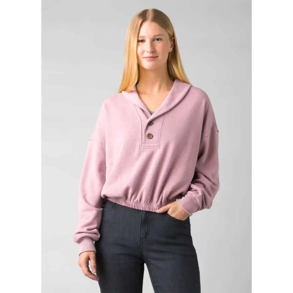 Prana Cozy Up Michie Top Large Soft Musk Heather Pink Boxy Cropped Sweatshirt
